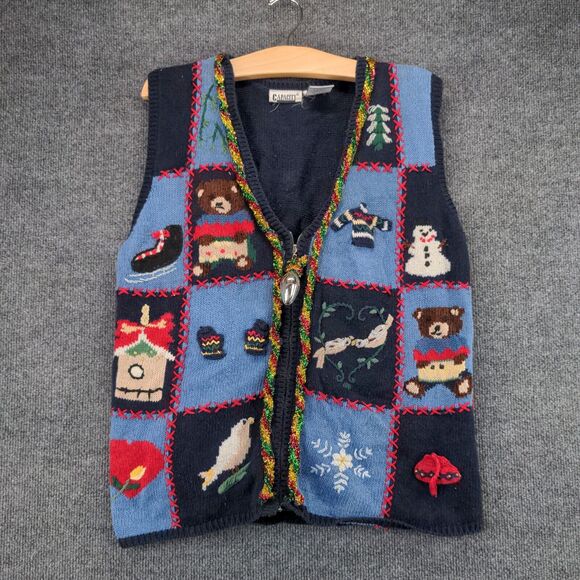 Capacity Womens Full Zip Christmas Sweater Cardigan Size M Blue Bulbs - Picture 2 of 11